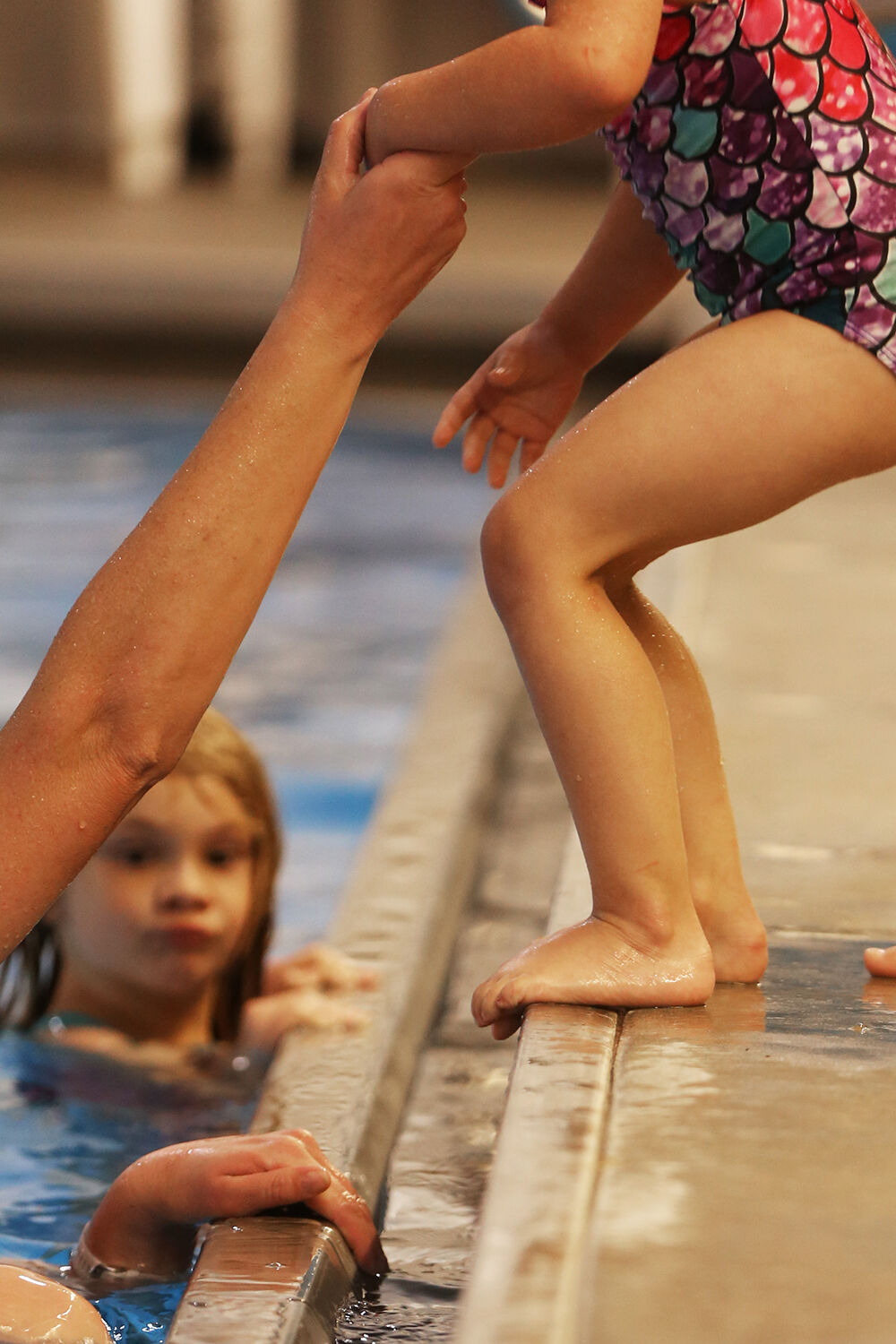 A few of the kids in the youngest age group balked at jumping in but eventually all jumped into the deeper water